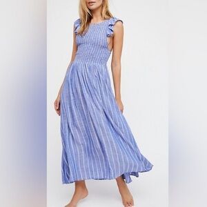 Free People womans Chambray Butterfly Sleeves Linen Dress size s